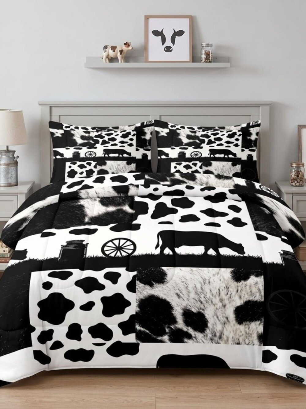 Queen Comforter Set, 3 Pieces Western Cow Bedding Set